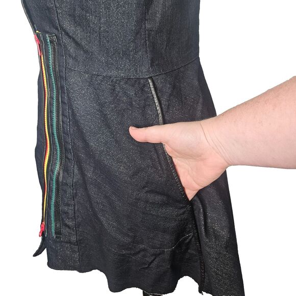 GROWNBEANS Karen Groner Mini Dress Medium Denim Colorful Zippers Sleeveless Art - Picture 3 of 7